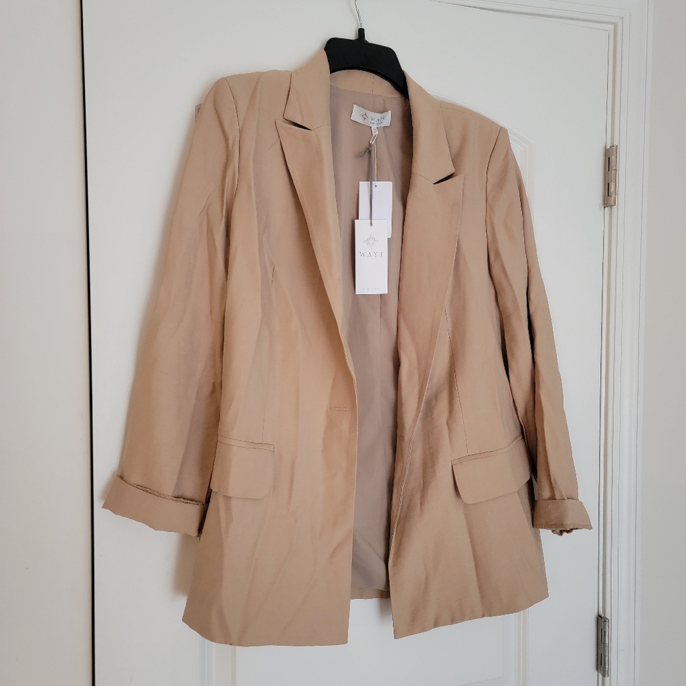 🆕️🤎 WAYF Betty Notched Lapel Blazer Beige Tan Classic Tan - Picture 2 of 12